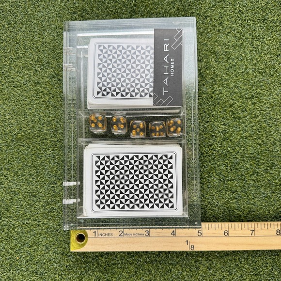 Tahari Home Acrylic Playing Card Set w Dice Clear Lucite Case Modern Decor - Picture 6 of 7